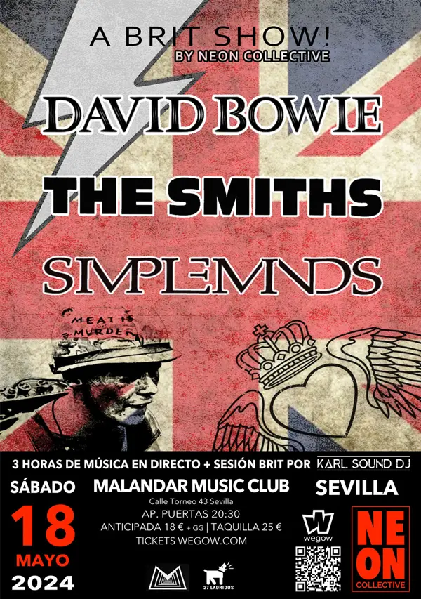 Cartel de grupo homenaje a David bowie, the smiths y sipleminds